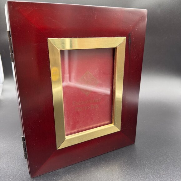 Vintage Wood Keepsake Jewelry Box and Photo Frame Burgundy Gold Accent - Picture 2 of 9